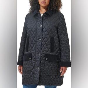 NWT Barbour Constable Quilted Longline Jacket Lined Corduroy Trim Black 18